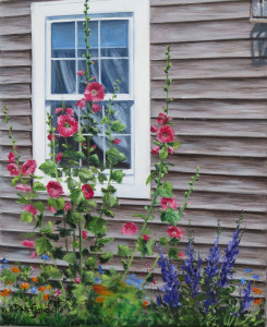 Hollyhocks Maine 12x16